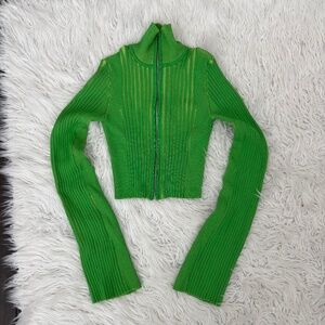 Simon Miller Green Peep Zip Sweater XS ZIPPER PULL MISSING